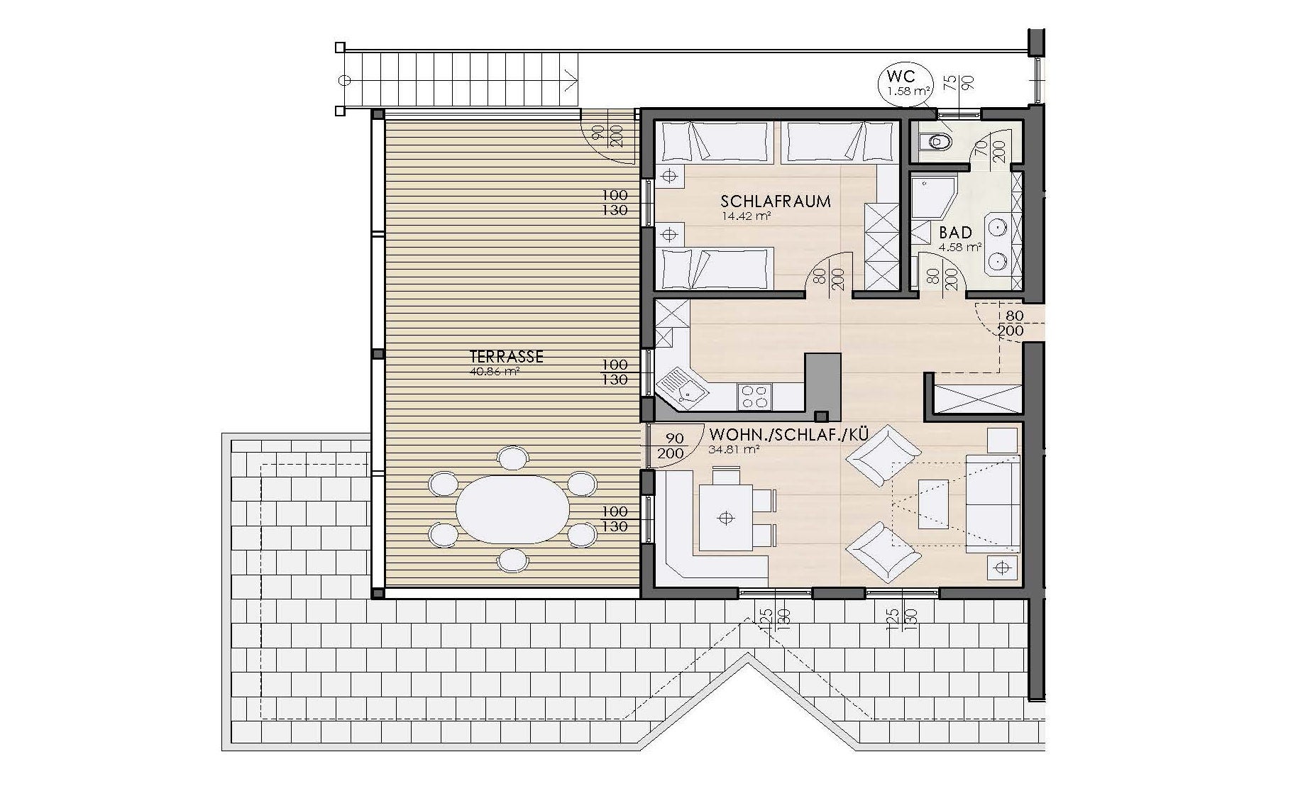Beispielgrundriss Parkappartement für 5 Personen
