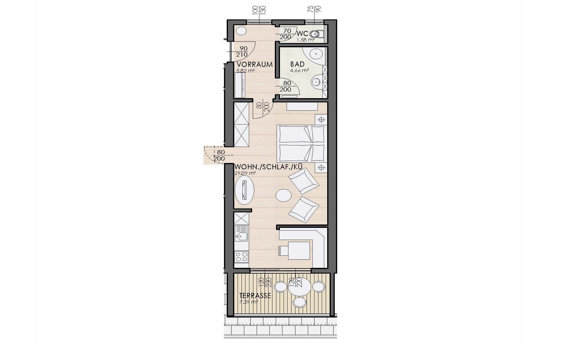 Parkappartement für 3 Personen